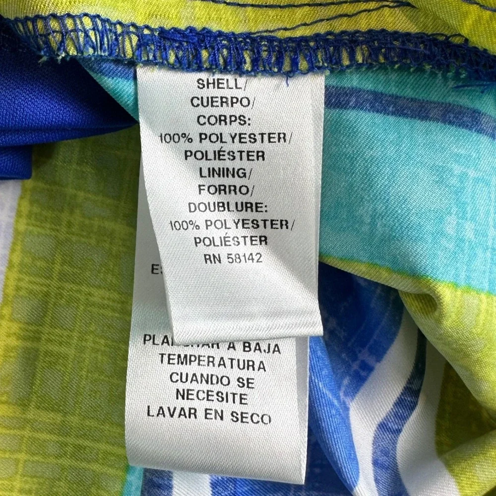Donna Morgan Lime Blue Striped Maxi Dress Spaghetti Strap Side Slit Size 16 NEW - Picture 16 of 16